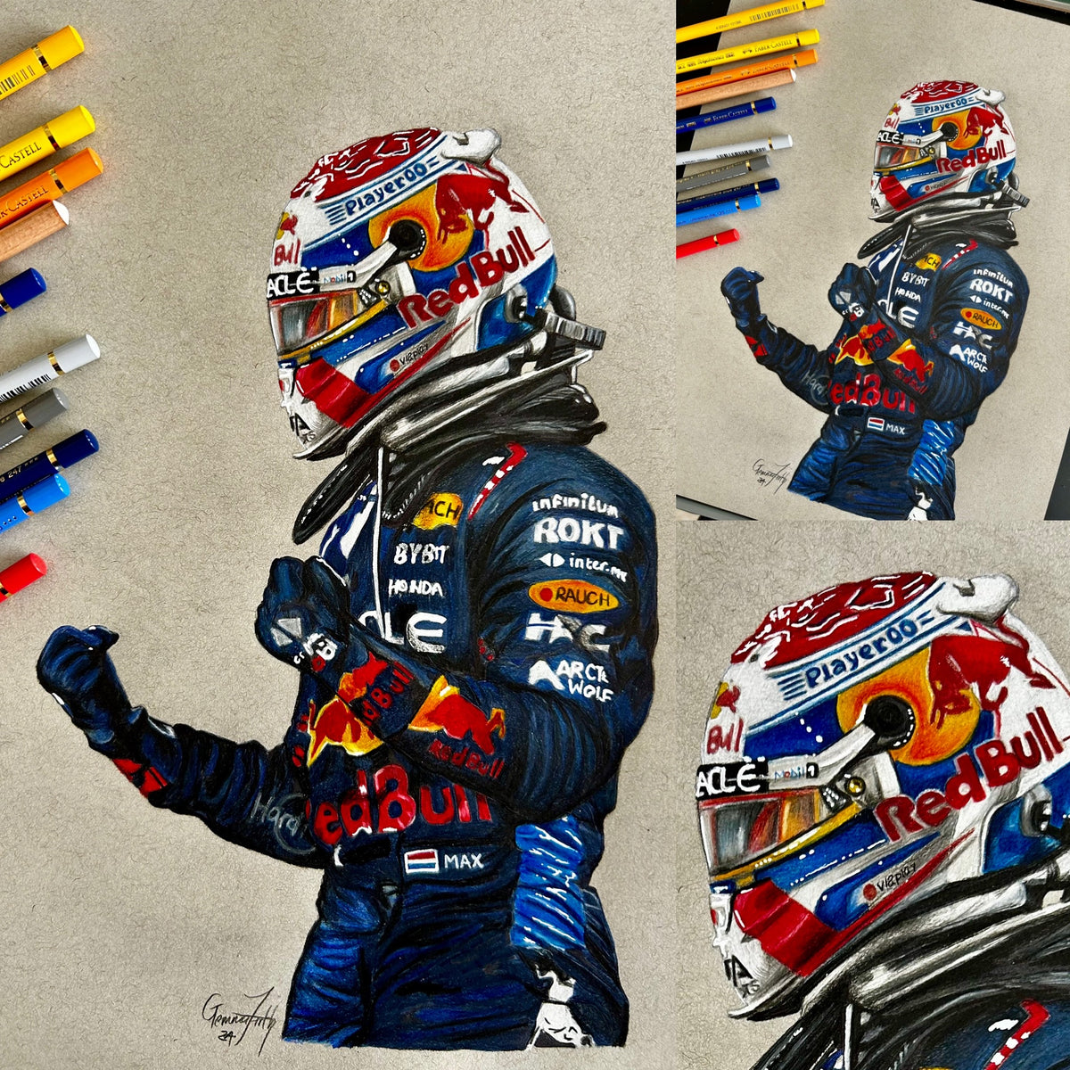 Coloured Pencil Drawing of Max Verstappen – gfirthart