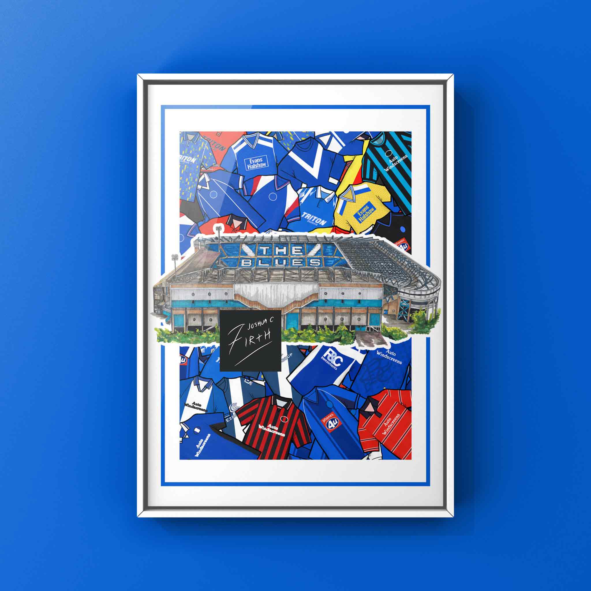 Birmingham Kit Collage Retro Shirts & Stadium Football Print