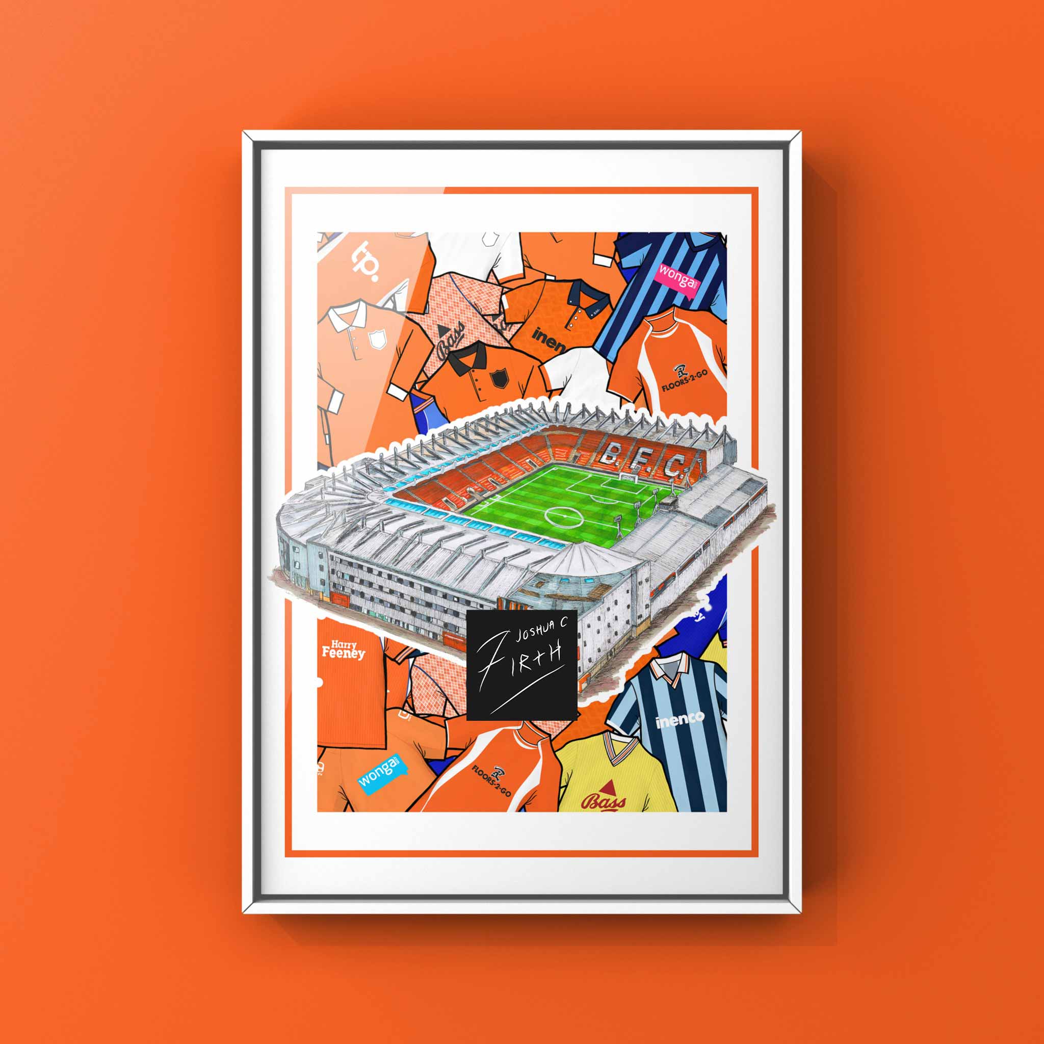 Blackpool Kit Collage Retro Shirts & Stadium Football Print