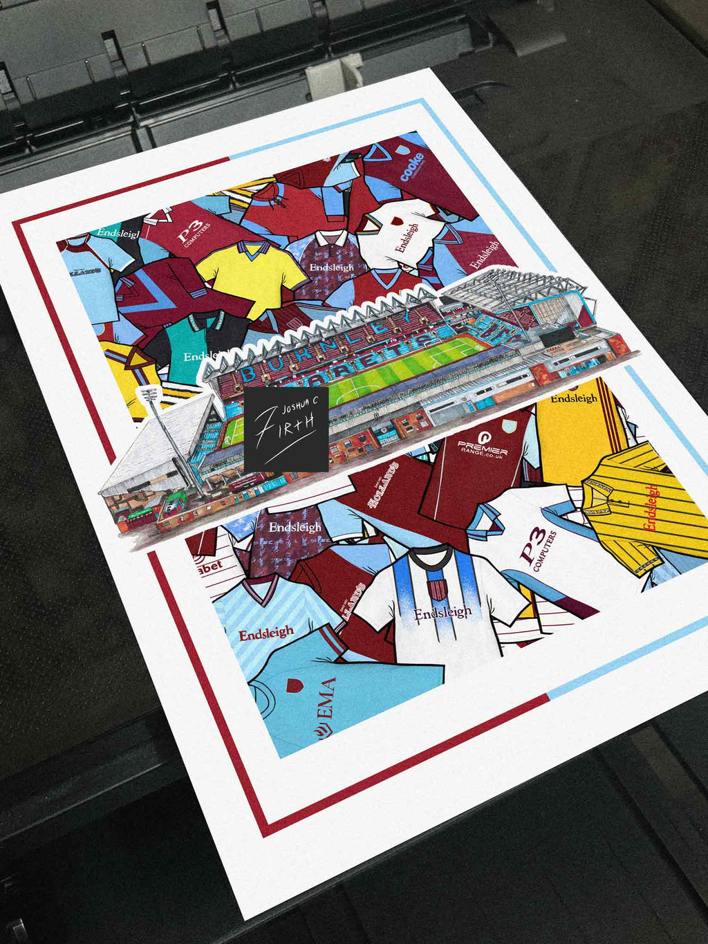 Burnley Kit Collage Retro Shirts & Stadium Football Print