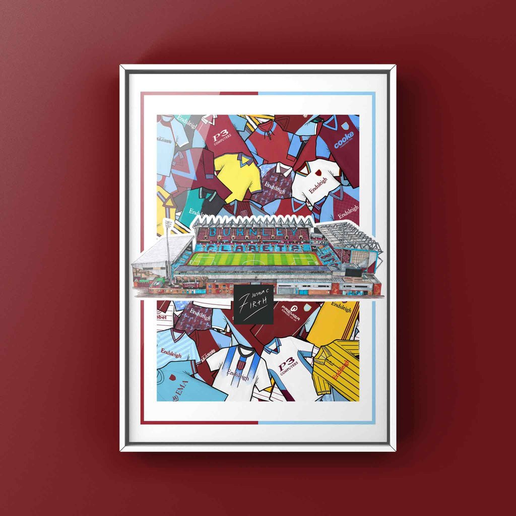 Burnley Kit Collage Retro Shirts & Stadium Football Print