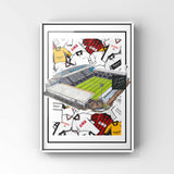 Celebrate Fulham heritage with this print of retro shirts & Craven Cottage available in different sizes, perfect for FFC fans! Unofficial & independent