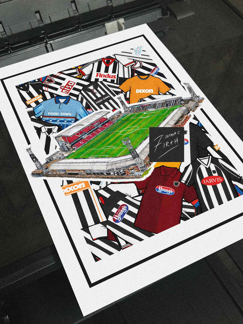 Grimsby Kit Collage Retro Shirts & Stadium Football Print
