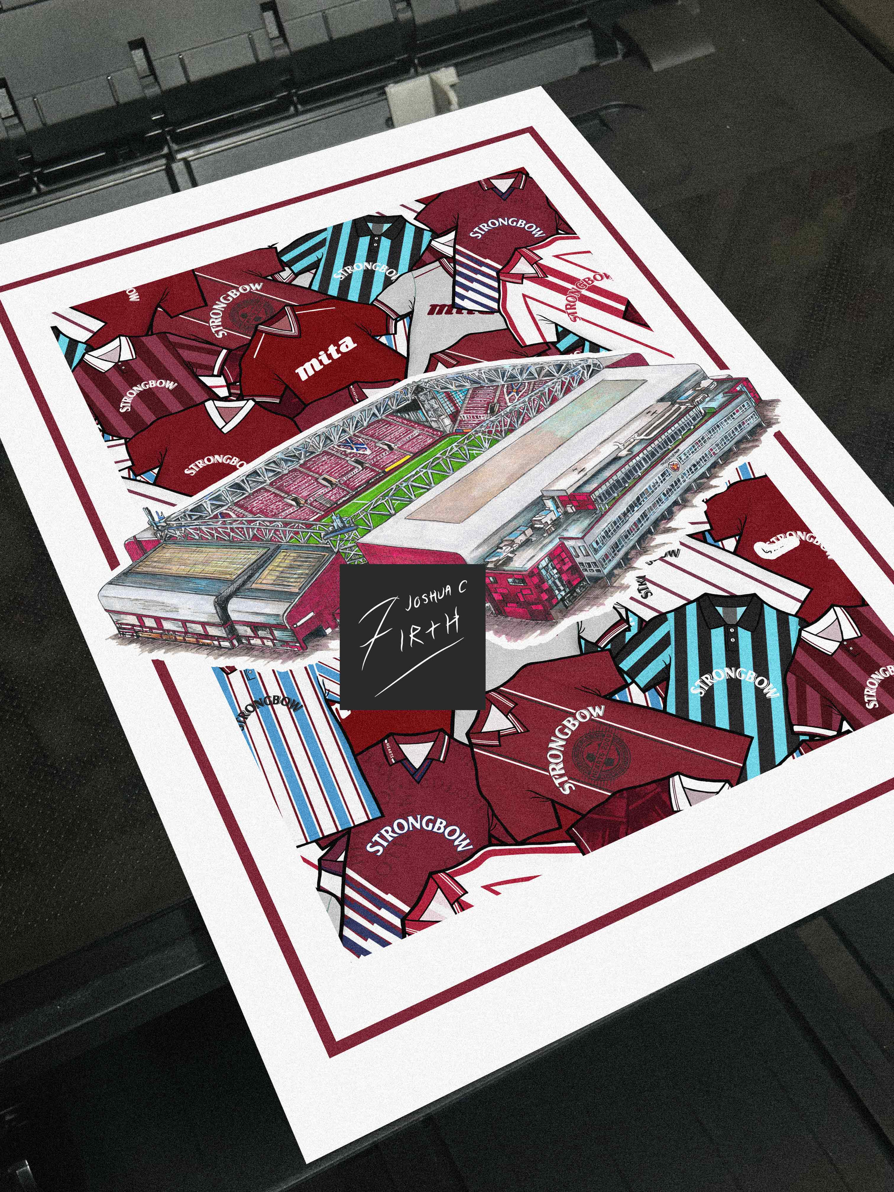Hearts Kit Collage Retro Shirts & Stadium Football Print