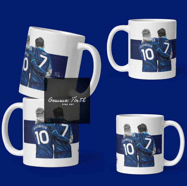 Drawing of Son Heung Min and James Maddison Inspired Pencil Drawing Mug Original Artwork