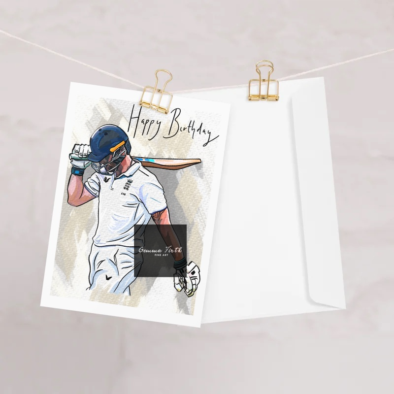 Cricket Portraits Drawing Birthday Card A5 Size