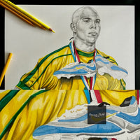 Pencil Drawing of Brazil Ronaldo R9 Inspired pencil drawing Print A4 A5 A3 Pencil Drawing Original Artwork