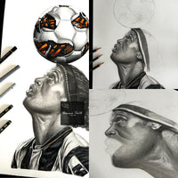 Brazil Ronaldinho Inspired pencil drawing Print A4 A5 A3 Pencil Drawing Original Artwork