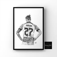 Drawing of Darwin Nunez Liverpool Player. Darwin Nunez Poster Print Available in A5, A4 and A3 sizes Original artwork. Great gift idea for any Liverpool Fan