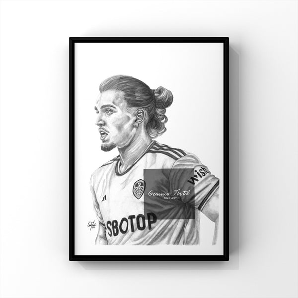 Pascal Struijk poster print A4, A5 and A3 size. great for any leeds Utd fan hand drawn design NO COPYRIGHT INTDED TO ANY CLUB SPONSOR OR AFFILIATED LEAGUE this is a drawing done in graphite and white pen and is 100% unofficial. Pascal Struijk poster print