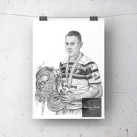 Kevin Sinfield Poster Print. Pencil Drawing. This is a print of one of my original drawings, Leeds Rhinos Legend Kevin Sinfield. This is an image from when he won the super league with the Rhinos in 2015. Original Artwork No affiliation to any sponsors or third party organisations