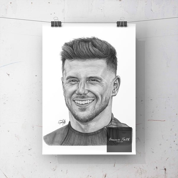 Graphite pencil drawing of Chelsea footballer Mason Mount. This drawing has been done with graphite pencils and white pen. Proof of the original piece is on my Instagram g_art3 - all of my drawings are done by myself with graphite and charcoal.   The prints are A5, A4 and A3 in size and will also be signed by myself. They are extremely easy to frame. Please see a paper size guide for approximate measurements. Mason Mount Poster Print A5, A4 and A3 sizes Available