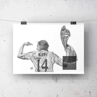 This is a print of one of my original drawings, England and Chelsea player Fran Kirby. This print would be a fantastic gift for any Chelsea or lionesses fan, suitable for any room. Fran Kirby print