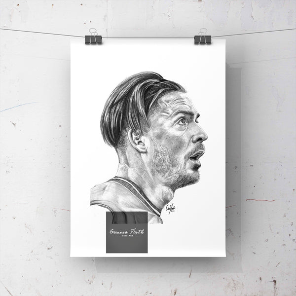 Jack Grealish Print, Jack Grealish Wall Art, MCFC Fan Gift. This is a print of one of my original drawings, Man City player Jack Grealish. This print would be a fantastic gift for any City fan, suitable for any room. The Grealish prints are now available in A5, A4 and A3 sizes, so they are suitable for any room in the house - or even a home bar!