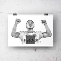 Luis Sinisterra Drawing Wall Art Football artwork. This is a print of one of my original drawings, Leeds United player Luis Sinisterra. This print would be a fantastic gift for any avid Leeds fan, suitable for any room. Prints are available in A5, A4 and A3 sizes and are extremely easy to frame. 