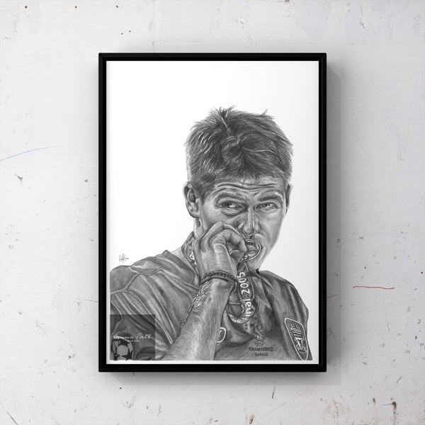 liverpool print Steven Gerrard drawing champions league final win Istanbul. gift idea for liverpool fans who collect memorabilia. Steven Gerrard, Stevie G.