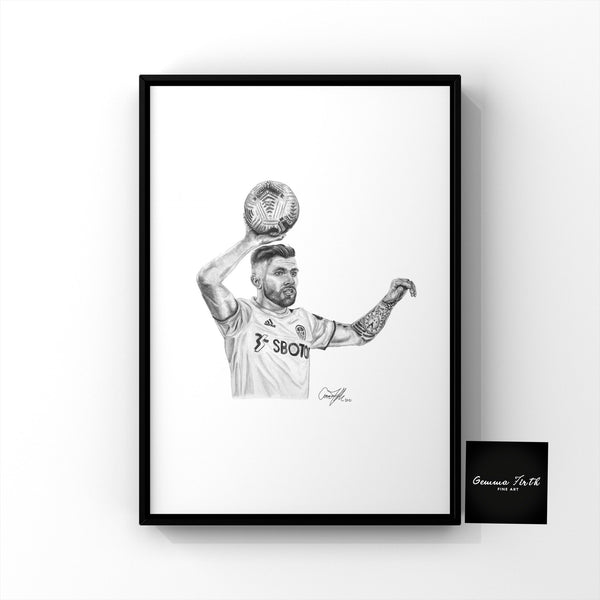 This is a print of one of my original drawings, Leeds United Player Stuart Dallas. This print would be a fantastic gift for any Leeds fan, suitable for any room. Prints are available in sizes A5, A4 and A3 making them perfect for any room! prints print drawings prints collection prints print collection