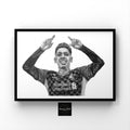 Graphite pencil drawing of Liverpool Forward Roberto Firmino. This pencil drawing is now available as A5, A4 and A3 sized prints. This print would be a fantastic gift for any Liverpool fan, suitable for any room. 
