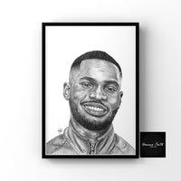 Graphite pencil drawing of UK Rapper Dave. This print would be a fantastic gift for any Dave fan, suitable for any room. Prints are available in A5, A4 and A3 sizes. musician print. rapper print. Dave a4 print. Dave poster. Santan Dave print. Santan Dave drawing. Dave wall art.  Dave Rapper Wall Art