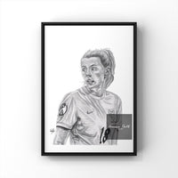 This is a print of one of my original drawings, England and Manchester City Womens forward Chloe Kelly. This print would be a fantastic gift for any man city or lionesses fan, suitable for any room. A4, A3 and A5 prints are available of this drawing.  lionesses print. lionesses wall art. Chloe Kelly England women print. Chloe Kelly art