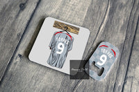 football gift. football fan gift. birthday gift for football fan. Torres gift. Torres coaster. liverpool fan gift. This is a coaster and bottle opener gift set perfect for any Liverpool fan. It shows a retro Liverpool Kit with Torres 9 on the back, a kit from 08-09 season. This design celebrates the retro kits and iconic players.