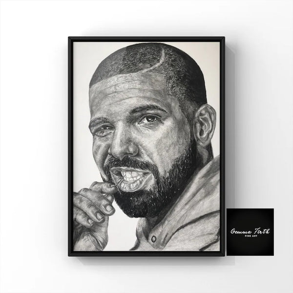 This is a hand drawing of Drake using graphite pencils. This is a heavyweight print version of the original drawing. All prints created by myself are from my own original drawings, proof of creation can be found on my Instagram, g_art3. All drawings are created with graphite pencils, charcoal and acrylic pen.  Prints are available in A4, A5 and A3. Drake wall art. Drake print. Drake Drawing. Drake artwork. Drake wall art for gift. Gifts for drake fan